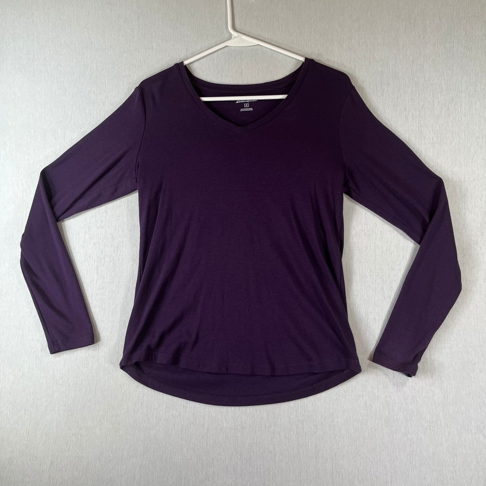 Eddie Bauer Top Womens M Purple V-Neck Long Sleeve Shirt Cotton Modal Stretch